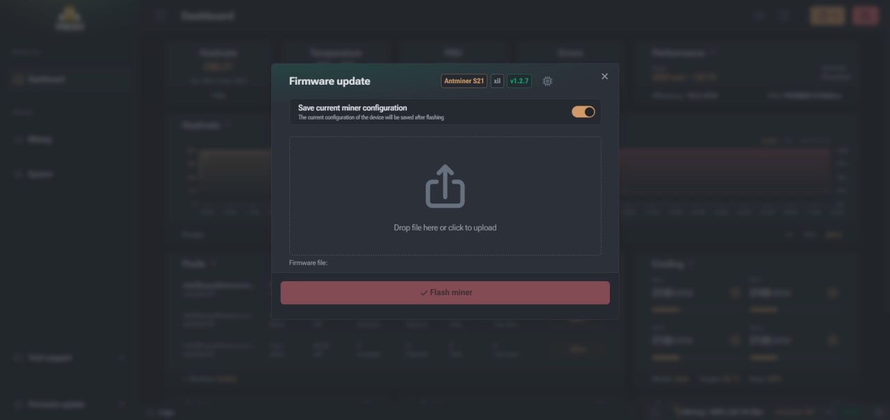 Центр обновлений прошивки в интерфейсе в VNISH